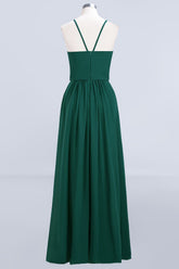 Dark Green Chiffon Spaghetti-Straps Modest Bridesmaid Dress Online-27dress